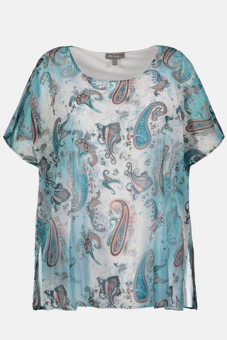 Chiffon-Bluse, Paisleymuster, Oversized, Jerseytop