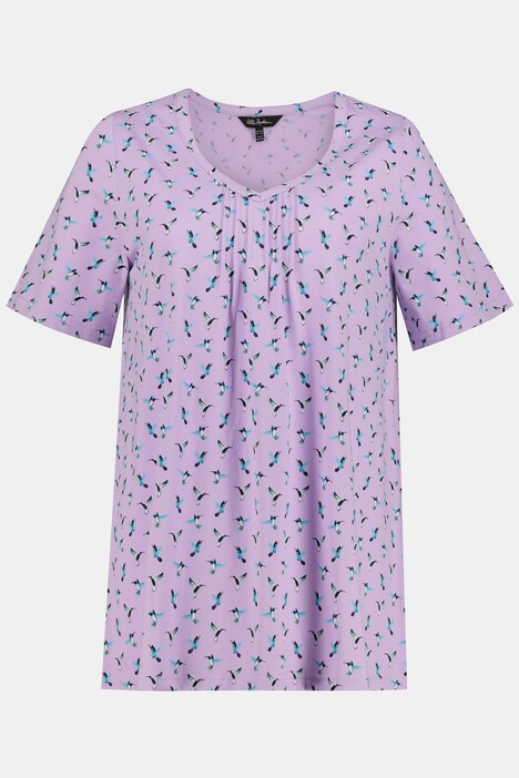 T-Shirt, Vögel, A-Linie, V-Ausschnitt, Biesen, Halbarm