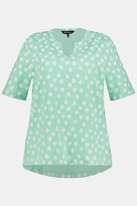 T-Shirt, Blattmuster, Tunika-Ausschnitt, Halbarm