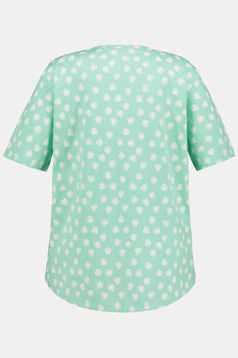 T-Shirt, Blattmuster, Tunika-Ausschnitt, Halbarm