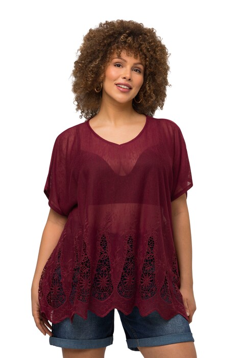 Kaftan, krajka, oversize, extra jemný úplet, krátké rukávy