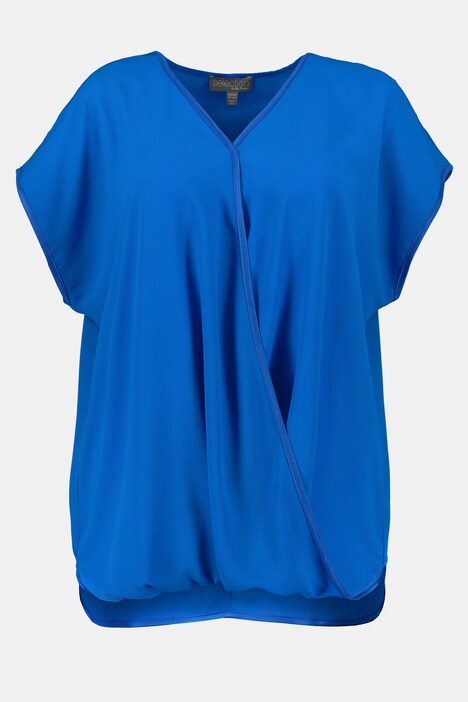 Wrap Look Satin Trim V-Neck Blouse