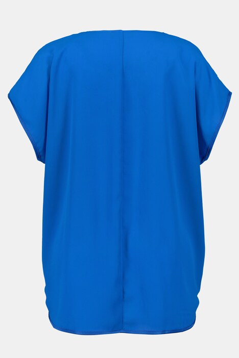 Wrap Look Satin Trim V-Neck Blouse