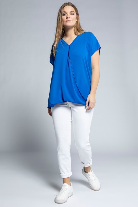 Wrap Look Satin Trim V-Neck Blouse