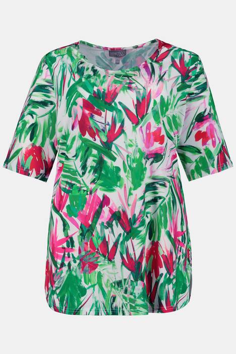 Slinky Shirt, A-Linie, Halbarm, Blätter-Design