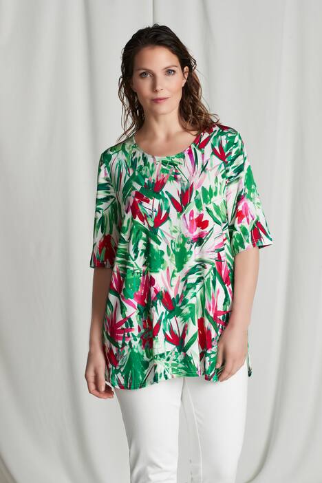 Slinky Shirt, A-Linie, Halbarm, Blätter-Design