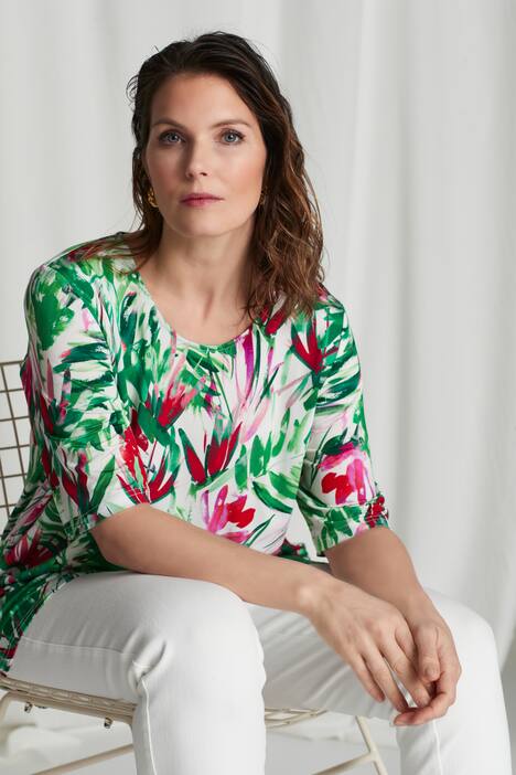 Slinky Shirt, A-Linie, Halbarm, Blätter-Design