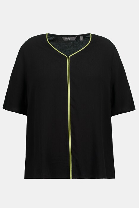 Contrast Piped V-Neck Short Sleeve Blouse