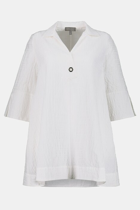 Tunique, col chemise, ligne A, oeillets, manches 3/4
