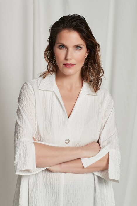 Tunique, col chemise, ligne A, oeillets, manches 3/4