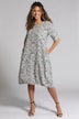 Botanical Round Neck Pointed Hem Linen Blend Dress