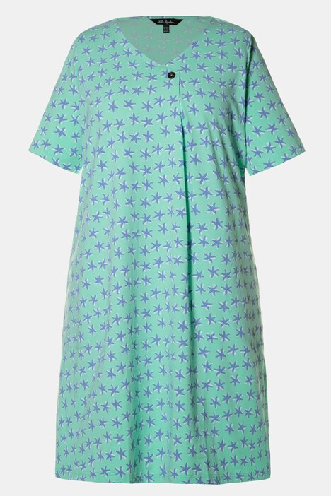 Kleid, Seesterne, V-Ausschnitt, Knopf, Halbarm