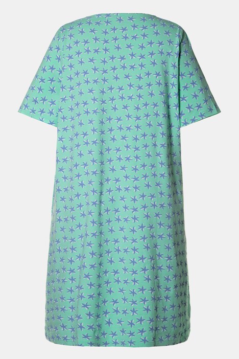 Kleid, Seesterne, V-Ausschnitt, Knopf, Halbarm