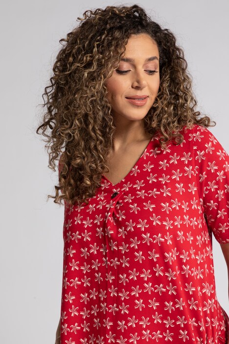 Kleid, Seesterne, V-Ausschnitt, Knopf, Halbarm