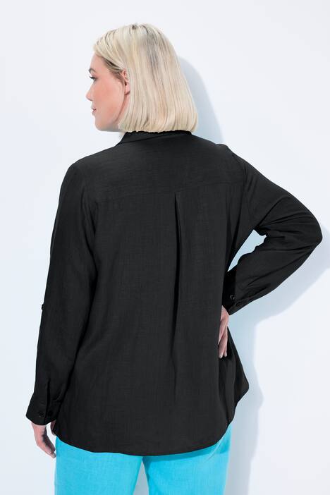 Roll-Tab Sleeve Button Front Linen Blouse