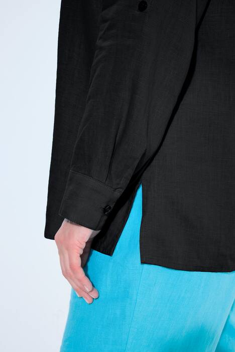 Roll-Tab Sleeve Button Front Linen Blouse