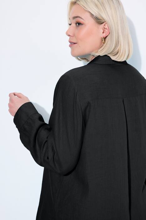 Roll-Tab Sleeve Button Front Linen Blouse