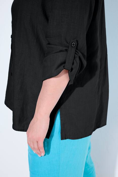 Roll-Tab Sleeve Button Front Linen Blouse