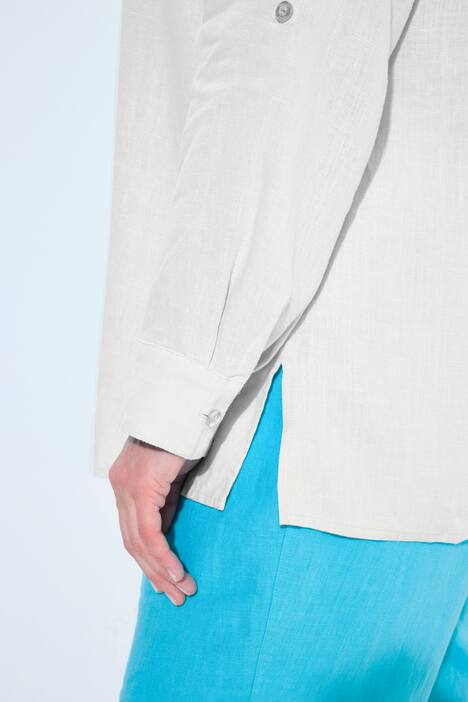 Blouse, linnen, open kraag, lange mouwen