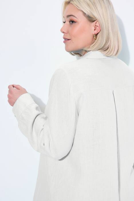 Blouse, linnen, open kraag, lange mouwen