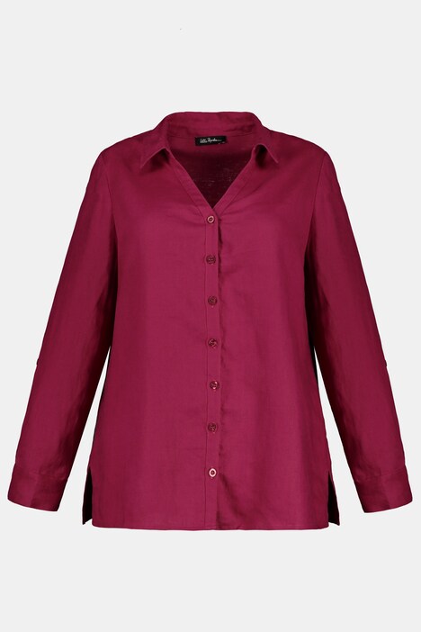 Bluse, Leinen, offener Kragen, Langarm