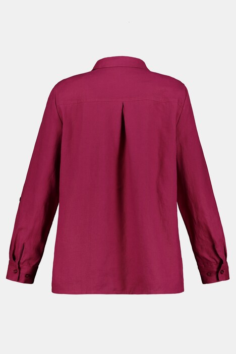 Bluse, Leinen, offener Kragen, Langarm