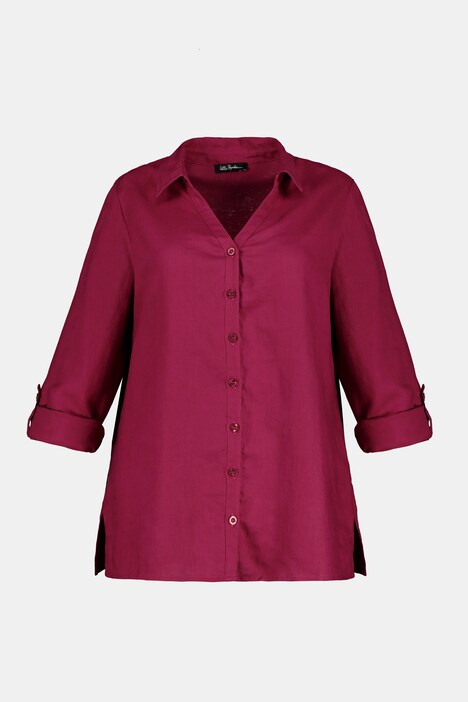 Bluse, Leinen, offener Kragen, Langarm