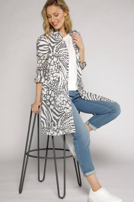 Longbluse, Animalmuster, Langarm, Seitenschlitze