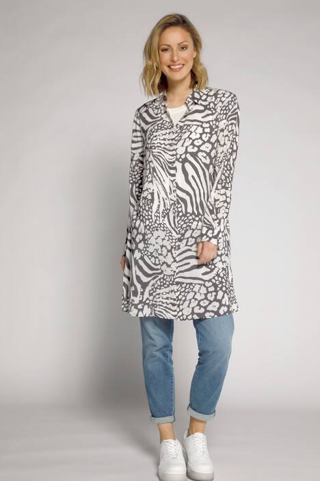 Longbluse, Animalmuster, Langarm, Seitenschlitze