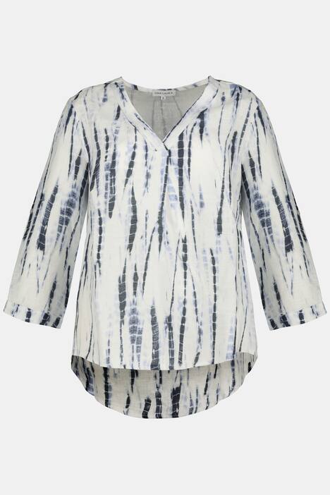 Leinenbluse, Batikdruck, V-Ausschnitt, 3/4-Arm