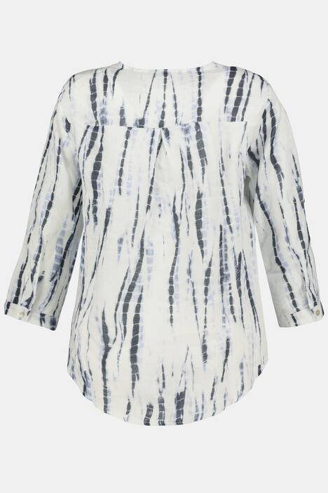 Leinenbluse, Batikdruck, V-Ausschnitt, 3/4-Arm