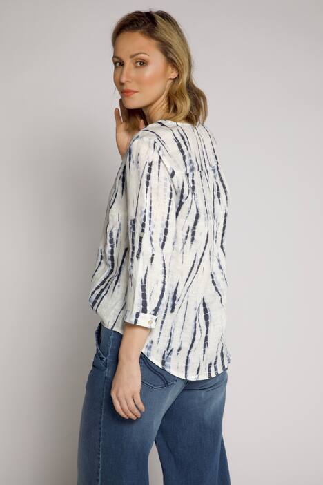 Leinenbluse, Batikdruck, V-Ausschnitt, 3/4-Arm
