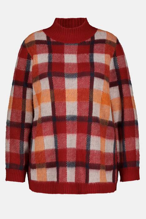 Pullover, Karo, Stehkragen, Kuschelstrick, Langarm