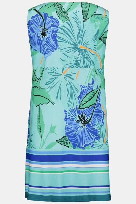Midikleid, Blüten, Streifen, A-Linie, Rundhals, ärmellos