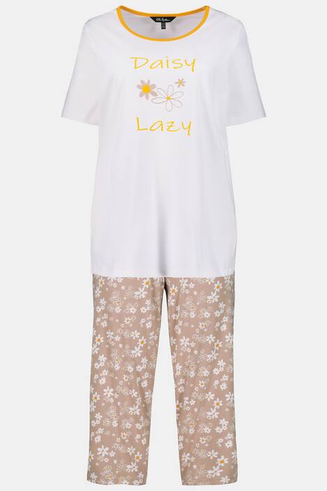 Pyjama, Statement, geblümte Hose, Rundhals, Halbarm