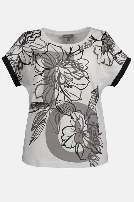 T-Shirt, Blütenmotiv, Oversized, Rundhals, Halbarm