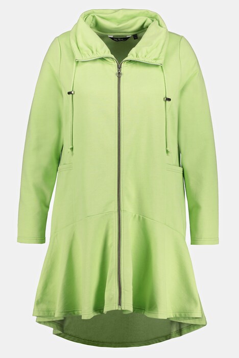 Zip Front Ruffle Hi-Low Hem Tunic Sweatshirt