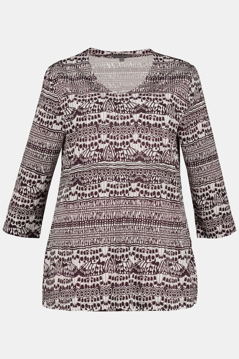 Graphic Print V-Neck Slinky Stretch Knit Top