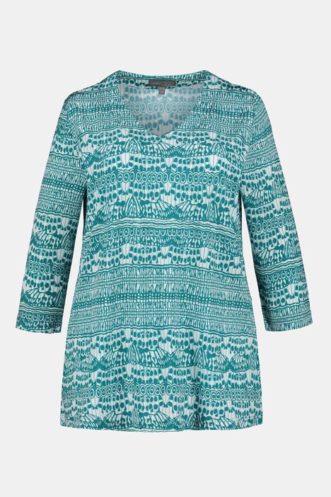 Graphic Print V-Neck Slinky Stretch Knit Top