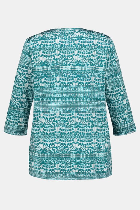 Graphic Print V-Neck Slinky Stretch Knit Top