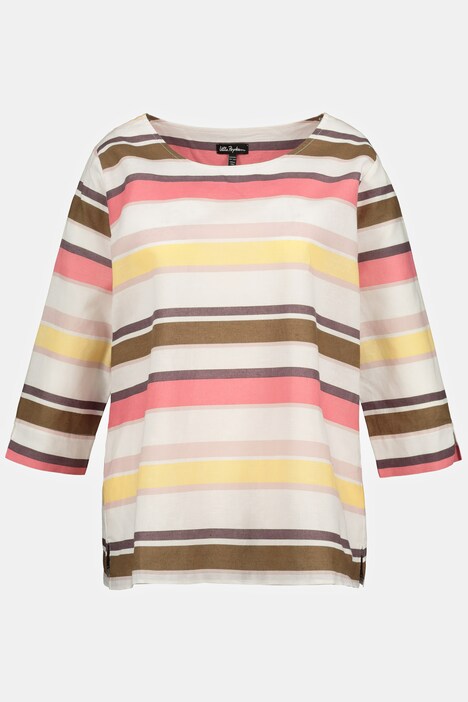 Blusenshirt, Streifen, Leinenmix, Rundhals, 3/4-Arm