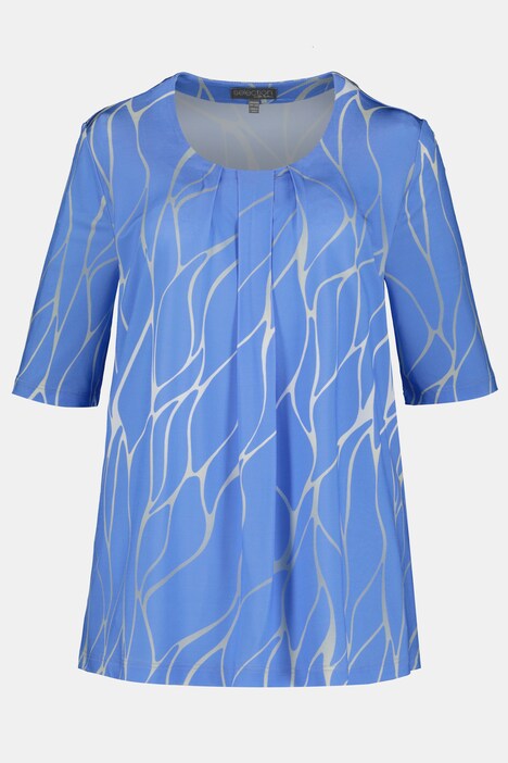 Wavy Line Pleat Front A-line Fit Slinky Stretch Knit Top