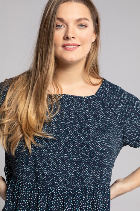 shirt, elastische smok, carréhals, korte mouwen