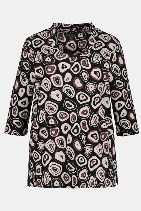 Bullseye Dot Print V-Neck Stretch Knit Top