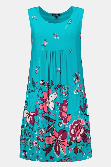 Midikleid, Blütenmuster, A-Linie, Rundhals, ärmellos