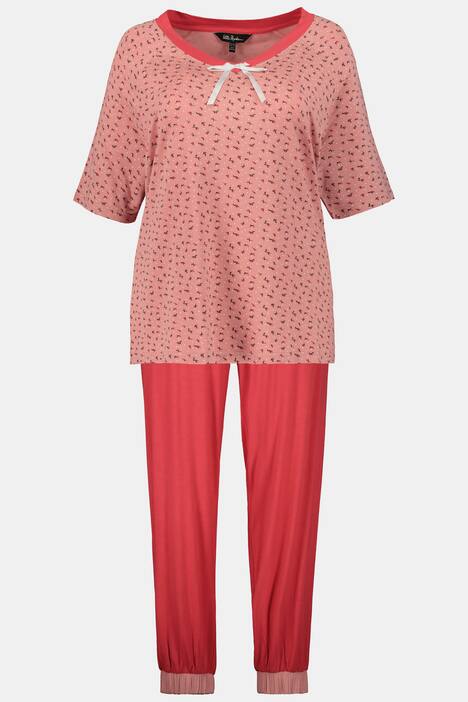 Pyjama, geblümtes Shirt, Zierschleife, lange Hose