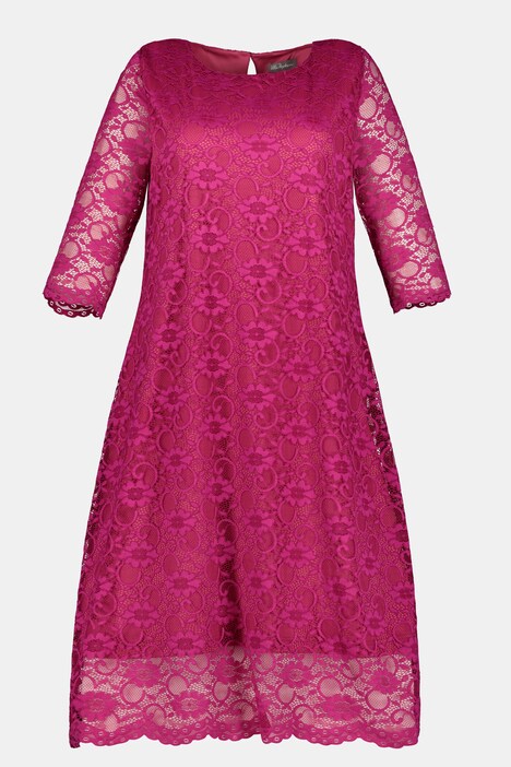 Robe de soirée, dentelle, long. midi, manches 3/4