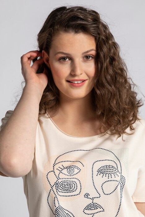 T-shirt oversize con immagine in stile etnico e mezze maniche, in cotone biologico