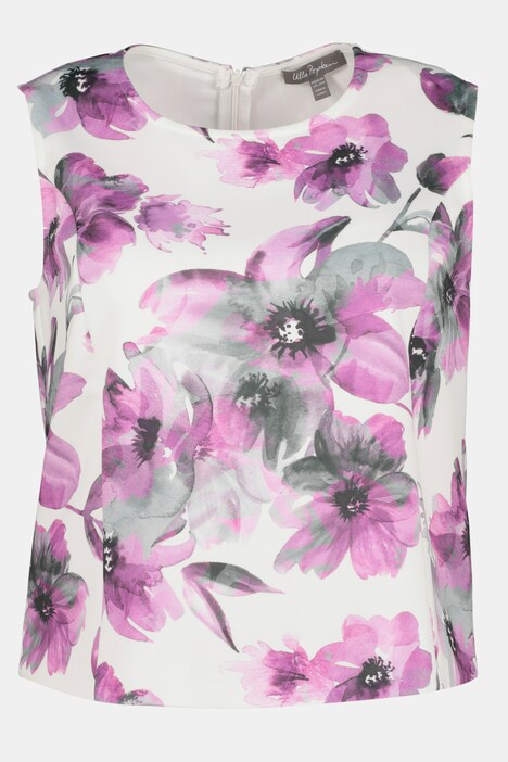 Haut tissu Scuba, fleurs aquarelle, col rond, sans manches