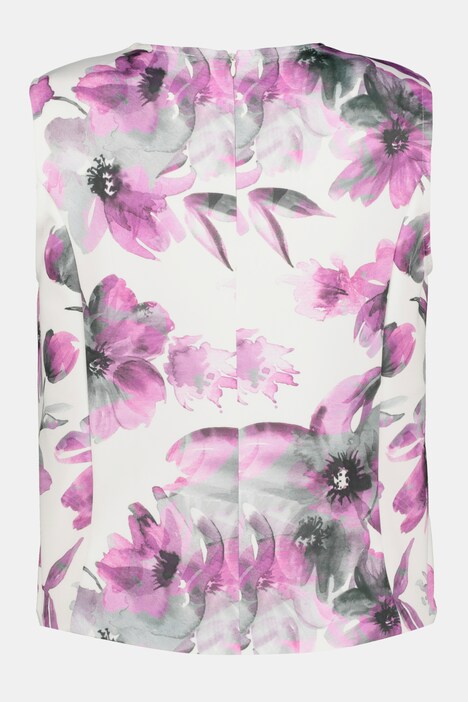 Haut tissu Scuba, fleurs aquarelle, col rond, sans manches